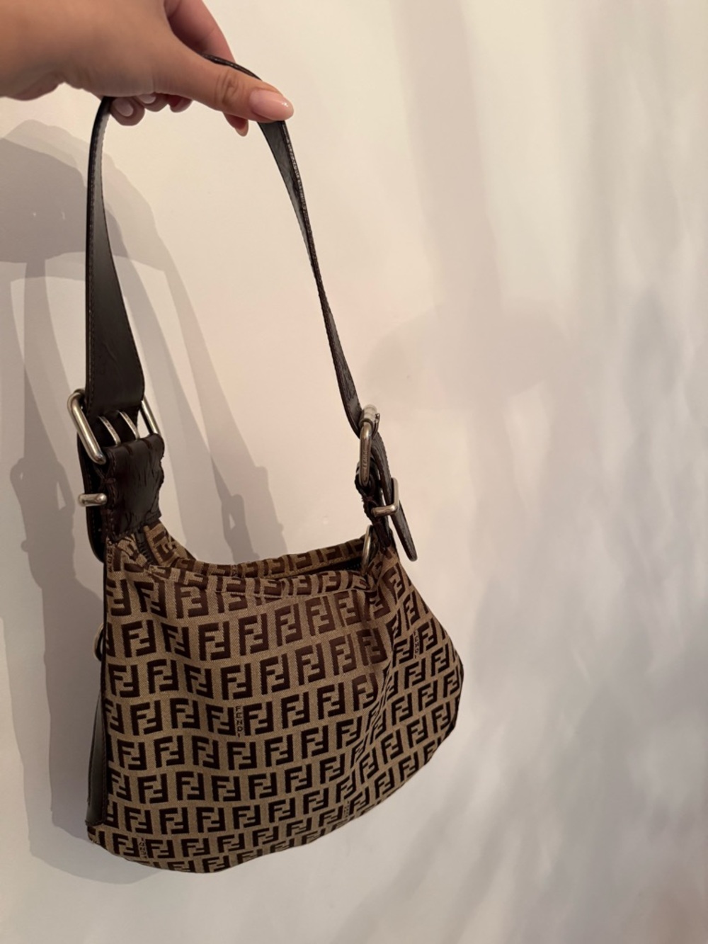 Fendi Zucchino Oyster Medium Brown Shoulder Bag